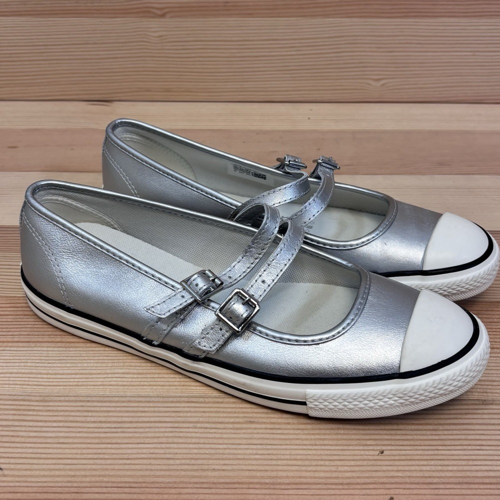 Converse Dainty Mary Jane OX Slip On Shoe Silver Leather A12201C Sz 9.5